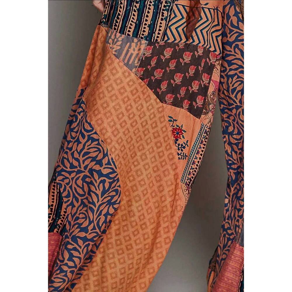 NEW POL vintage patchwork wide leg pants with pockets in orange - Picture 7 of 7